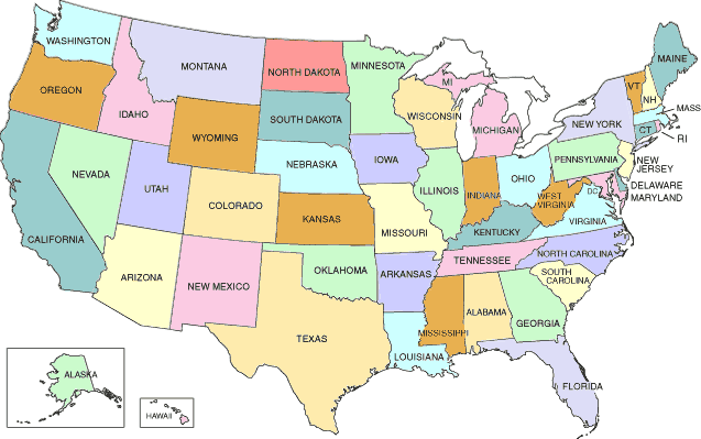 free printable map of usa showing all 50 state names